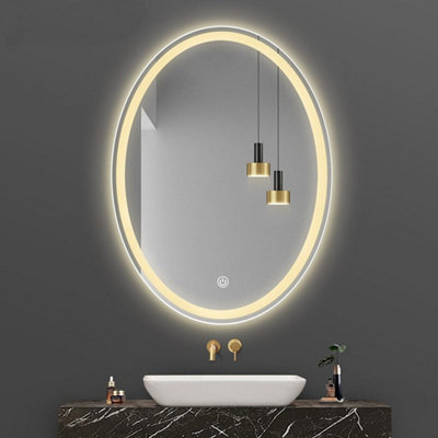 DEENZ 70X50 Cm Double LED Oval Lighted Bathroom Wall Mirror 3 Color ...