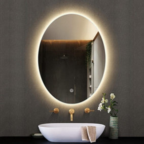 DEENZ 70X50 Cm LED Oval Lighted Bathroom Wall Mirror 3 Color Light Touch Switch With Fog Pad Illuminated Backlit L8032
