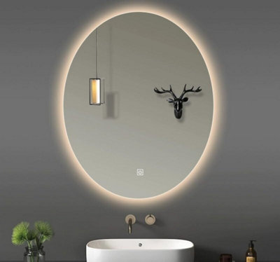 DEENZ 70X50 Cm LED Oval Lighted Bathroom Wall Mirror 3 Color Light Touch Switch With Fog Pad Illuminated Backlit L8032