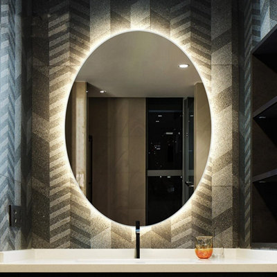 DEENZ 70X50 Cm LED Oval Lighted Bathroom Wall Mirror 3 Color Light Touch Switch With Fog Pad Illuminated Backlit L8032