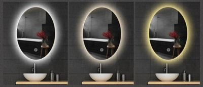 DEENZ 70X50 Cm LED Oval Lighted Bathroom Wall Mirror 3 Color Light Touch Switch With Fog Pad Illuminated Backlit L8032