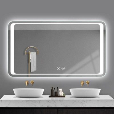 DEENZ 70X50cm Double LED Rectangle Bathroom Wallmirror 3 Color Light Touch Switch With Fog Pad Illuminated Backlit L8034