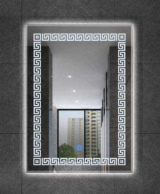 DEENZ 70X50cm LED Rectangle Zig Zag Lighted Bathroom Wall Mirror 3 Color Light Touch Switch With Fog Pad Illuminated Backlit L026