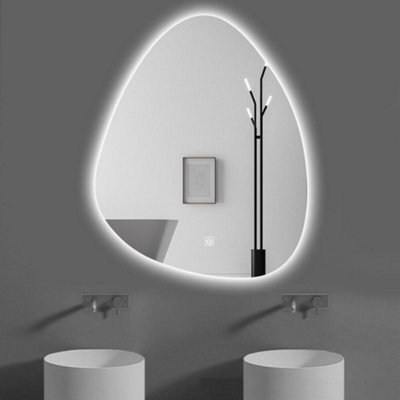 DEENZ 70X50cm LED Tear Drop Lighted Bathroom Wall Mirror 3 Color Light Touch Switch With Fog Pad Illuminated Backlit L8040