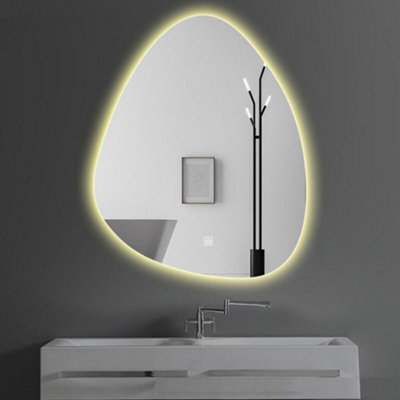 DEENZ 70X50cm LED Tear Drop Lighted Bathroom Wall Mirror 3 Color Light Touch Switch With Fog Pad Illuminated Backlit L8040
