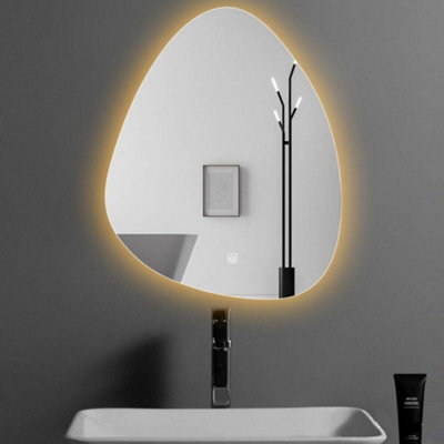 DEENZ 70X50cm LED Tear Drop Lighted Bathroom Wall Mirror 3 Color Light Touch Switch With Fog Pad Illuminated Backlit L8040