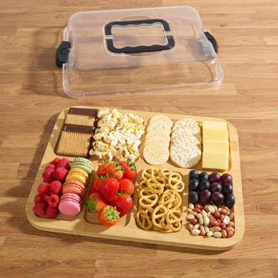 DEENZ Bamboo Serving Tray With Lid & Handles Natural Finish Multiple ...