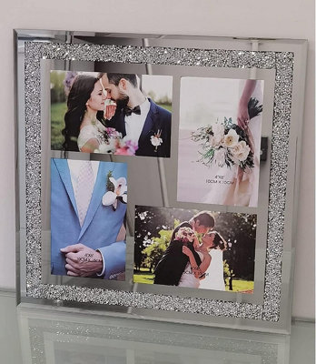 Deenz Crushed Jewel Crystals Photo Frame Mirrored Diamante Picture Frame (6x4 Inch Hold 4 Picture)