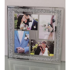 Deenz Crushed Jewel Crystals Photo Frame Mirrored Diamante Picture Frame (6x4 Inch Hold 4 Picture)