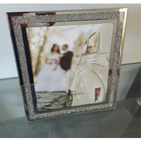 Deenz Crushed Jewel Crystals Photo Frame Silver Mirrored Crystal Diamante Picture Frame (10X12 inch)