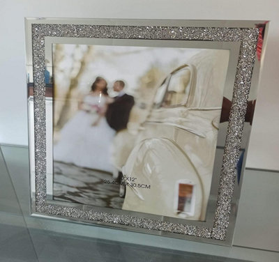 Deenz Crushed Jewel Crystals Photo Frame Silver Mirrored Crystal Diamante Picture Frame (10X12 inch)