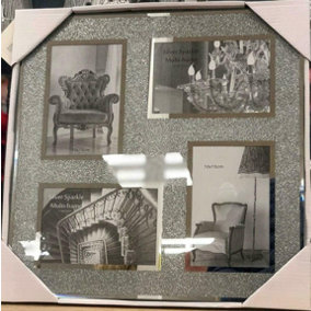 Deenz Crushed Jewel Crystals Photo Frame Silver Mirrored Diamante Picture Frame (4 Picture Frame)