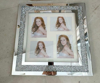 Deenz Diamond Crushed Crystal Sparkly Silver Mirrored 4 Picture Wall Hung Photo Frame