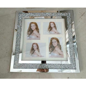 Deenz Diamond Crushed Crystal Sparkly Silver Mirrored 4 Picture Wall Hung Photo Frame