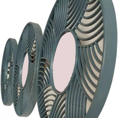 DEENZ Elegant Home Décor Set of 3 Nerissa Blue Glass Round Mirrors ...