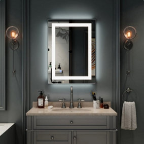 DEENZ Hd Quality Led Bathroom Mirror Lights Touch Switch Sensor Demister Pad Mirrors Double Strip Lighting (70x50Cm)