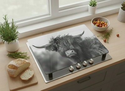 DEENZ Highland Cow Universal Hob Cover Plate Black-White 5 Mm Tempered ...