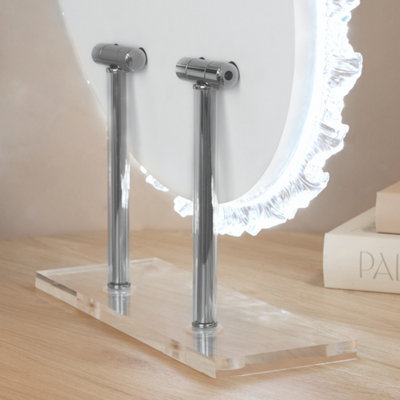 DEENZ LED Desktop Vanity Makeup Mirror Round Floral Pattern Border 3 Adjustable Colours Clear White Light Brightness 57x50x12.5 Cm
