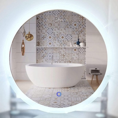 DEENZ Round Bathroom Led Mirror Lights Illuminated Demister Pad Antifog Touch (60cm Round Design 1)