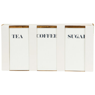 DEENZ Set 0f 3 Sanctuary Rectangle White Storage Canisters (Tea, Coffee ...