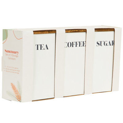DEENZ Set 0f 3 Sanctuary Rectangle White Storage Canisters (Tea, Coffee ...