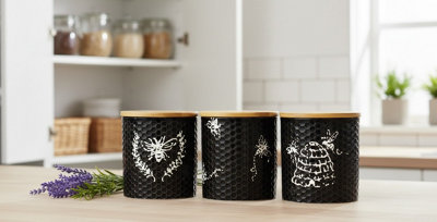 DEENZ Set Of 3 Ceramic Love Bee Print Design Canister Airtight Seal ...