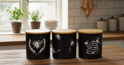 DEENZ Set Of 3 Ceramic Love Bee Print Design Canister Airtight Seal ...