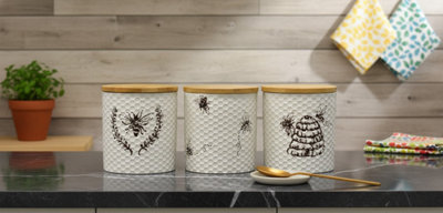 DEENZ Set Of 3 Ceramic Love Bee Print Design Canister Airtight Seal ...