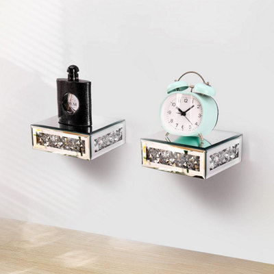 DEENZ Set of 4 Floating Wall Shelf Mirrored.Glamorous Crushed Diamond ...