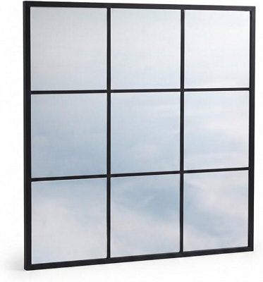 DEENZ Square Shaped Black Window Panel Design Wall Mounted Mirror Glass Frame Large Indoor & Outdoor Use Gift Idea Home Decor 60Cm