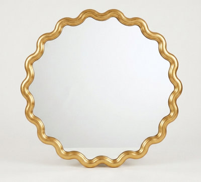 DEENZ Striking Wave Edges Design Round Wall-Mounted Playful Ideal Mirror Gold Hues Glass And PP Framed 49.5x49.5x2.5Cm