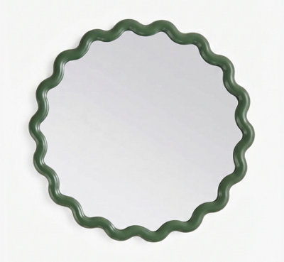 DEENZ Striking Wave Edges Design Round Wall-Mounted Playful Ideal Mirror Green Hues Glass And PP Framed 50 X 2.5 Cm