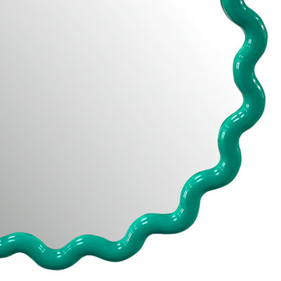 DEENZ Striking Wave Edges Design Round Wall-Mounted Playful Ideal Mirror Green Hues Glass And PP Framed 50 X 2.5 Cm