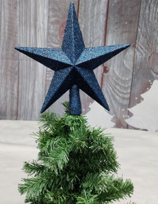 Deep Blue Christmas Tree Star Topper Plastic Blue Glitter Tree Decoration 20cm