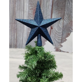 Deep Blue Christmas Tree Star Topper Plastic Blue Glitter Tree Decoration 20cm