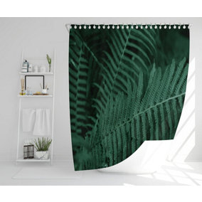 Deep green fern leaves texture. Fern in the forest. Plants background. Biophilia trend (Shower Curtain) / Default Title