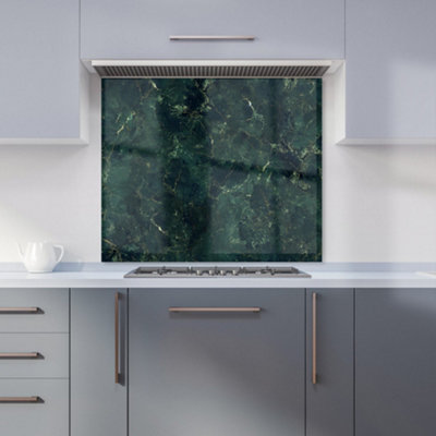 Deep Green Quartz Effect Premium Glass Kitchen Splashback W600mm x H650mm