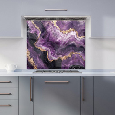 Deep Purple Marble Effect Premium Glass Kitchen Splashback W600mm x H650mm