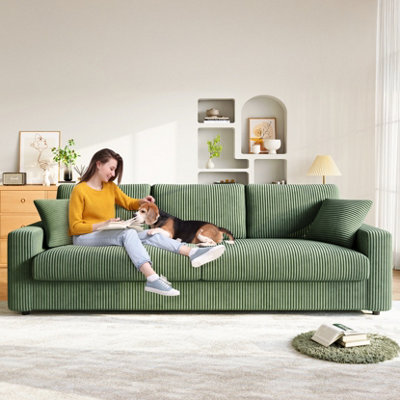 Deep Seat Loveseat Sofa, 256cm Mid Century Modern Couches,Green