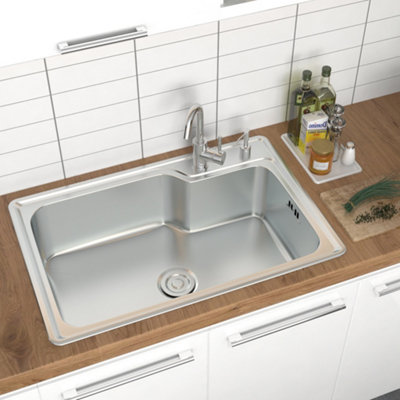 Deep Single Bowl Stainless Steel Catering Inset Kitchen Sink with Strainer W 680mm x D 450 mm