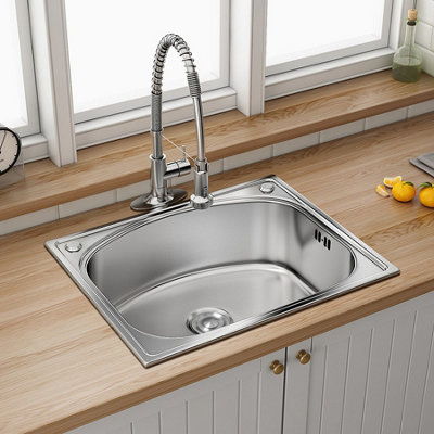 Deep Single Bowl Stainless Steel Kitchen Sink Basin with Strainer 55cm W x 48cm D x 19cm H