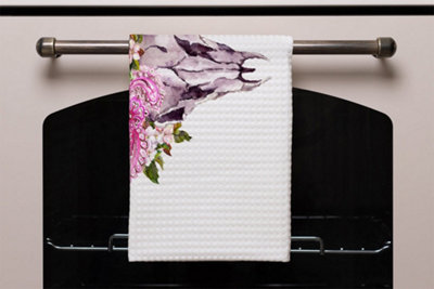 Deer animal skull with flowers and feathers (Kitchen Towel) / Default Title
