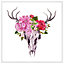 Deer animal skull with flowers and feathers (Picutre Frame) / 20x20" / Oak