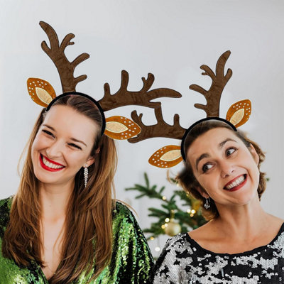 Adult's Deer Antlers With Ears Headband, Brown