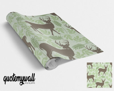 Deer & Leaf Pattern Vinyl Sticker Wrap For Furniture & Kitchen Worktops