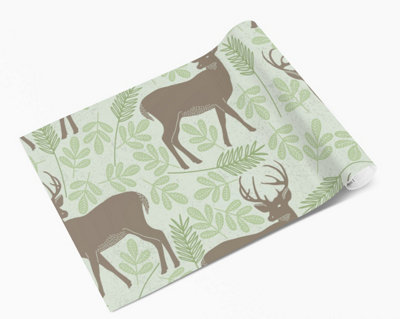 Deer & Leaf Pattern Vinyl Sticker Wrap For Furniture & Kitchen Worktops