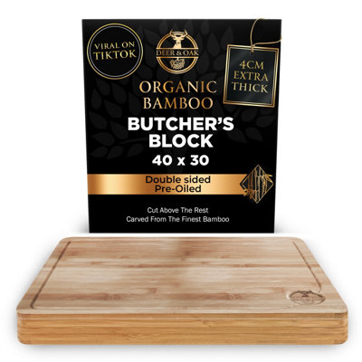 Deer & Oak Extra Large Bamboo Butchers Block 40x30x3.8cm - Heavy-Duty ...