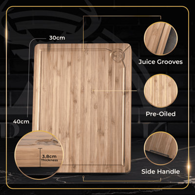 Deer & Oak Extra Large Bamboo Butchers Block 40x30x3.8cm - Heavy-Duty ...