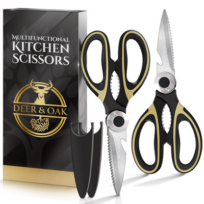 Deer & Oak Premium Kitchen Scissors - 2 Pack Heavy-Duty Multipurpose ...