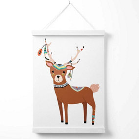 Deer Tribal Animal Poster with Hanger / 33cm / White